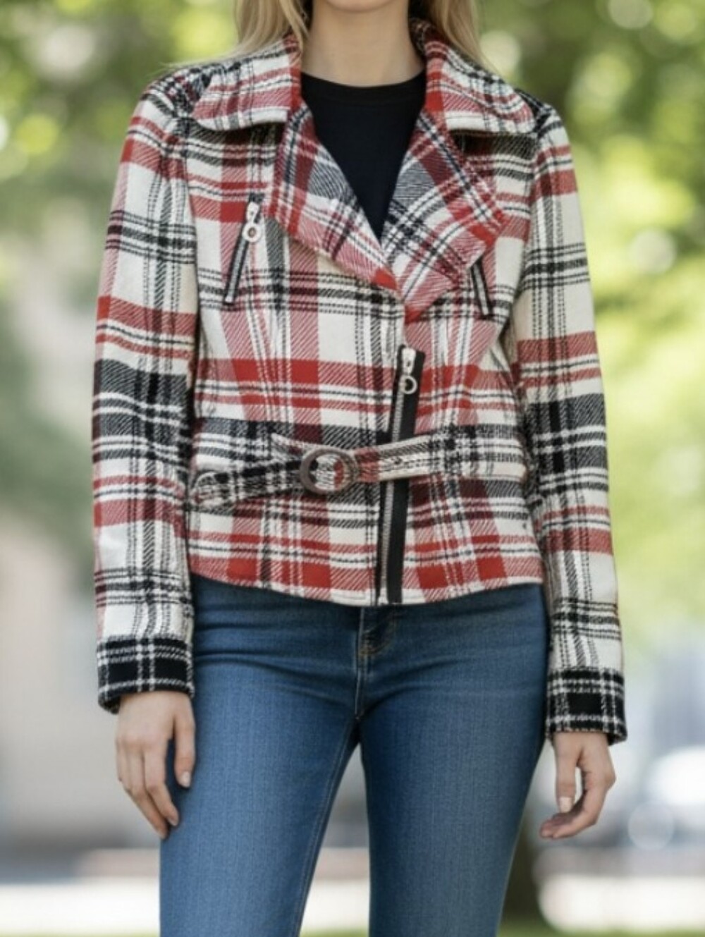 Express Plaid Moto Zipper Jacket Size XS